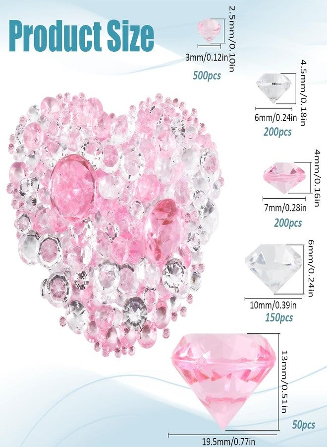 SOFPLATE 1100Pcs 5 Sizes Pink Diamond Gems Clear Acrylic Diamonds Valentine's Day Faceted Faux Gem Stones No Hole Bead for Vases Fillers Table Scatter Confetti Centerpieces Wedding Decor Art Crafts - Image 2